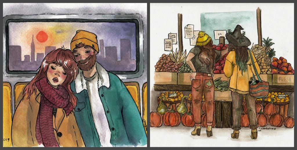 Прогулка с парнем или покупка овощей. Болгарская художница создает нескучные зарисовки из своей повседневной жизни