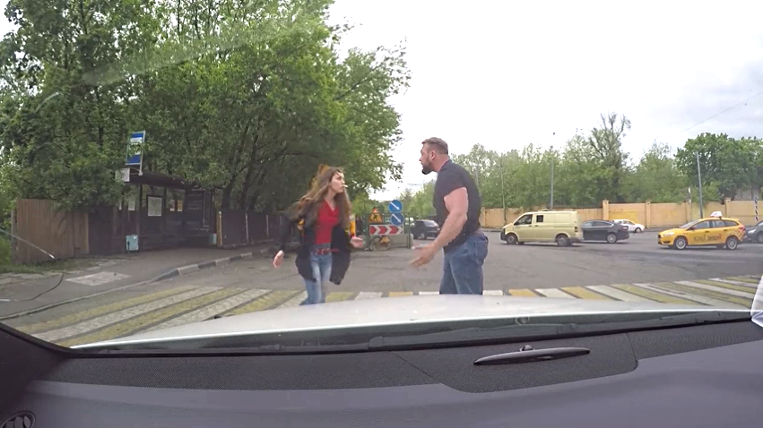 Простая девушка дала отпор мужлану, которому еле удалось остановить машину у пешеходного перехода