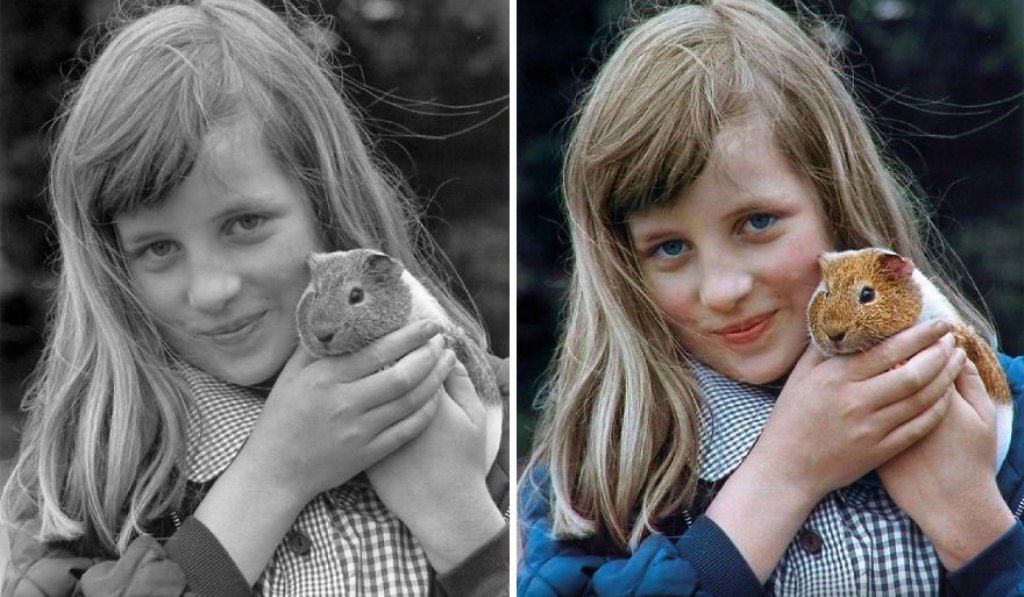 От фотографий молодой принцессы Диана до снимков Энштейна. Фотограф раскрашивает старые черно-белые снимки
