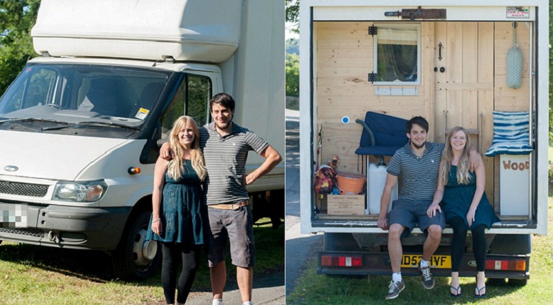 Молодая пара поселилась в старом фургоне, превратив его в однокомнатную квартиру