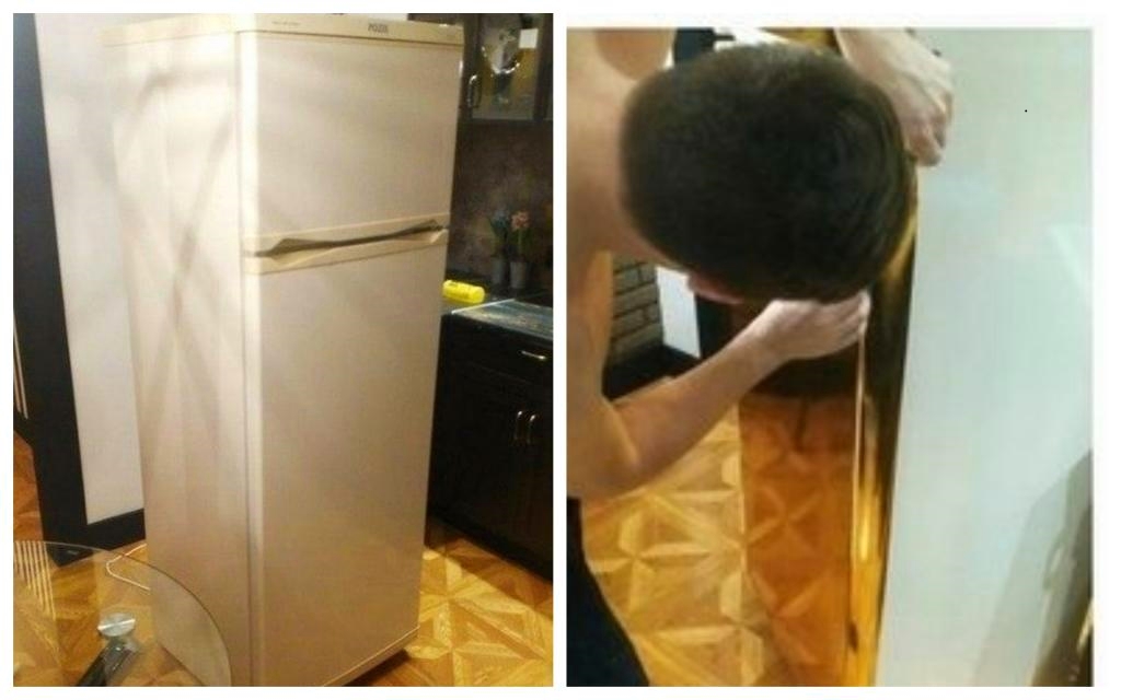 Старый холодильник не вписывался в дизайн кухни. И муж решил его переделать