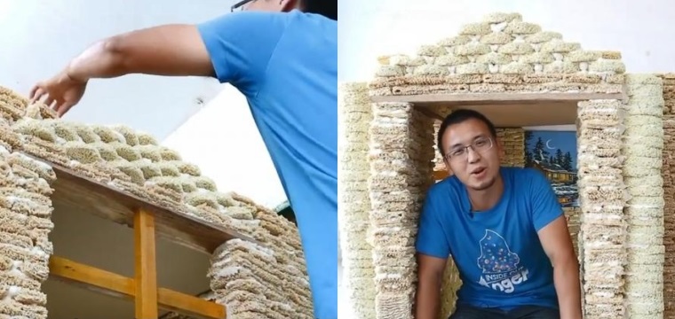 Пользователи раскритиковали идею мужчины, который построил за 4 дня домик из лапши быстрого приготовления