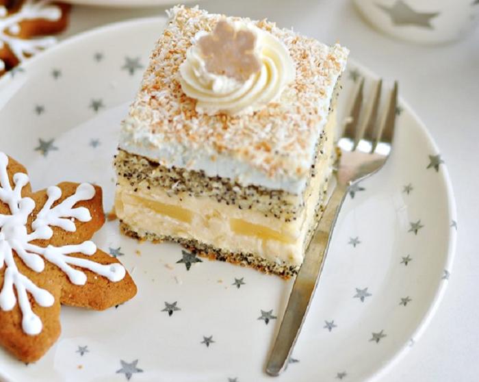 Маково бисквитный торт «Звезда» с кокосом и ананасом: рецепт нежного ароматного десерта