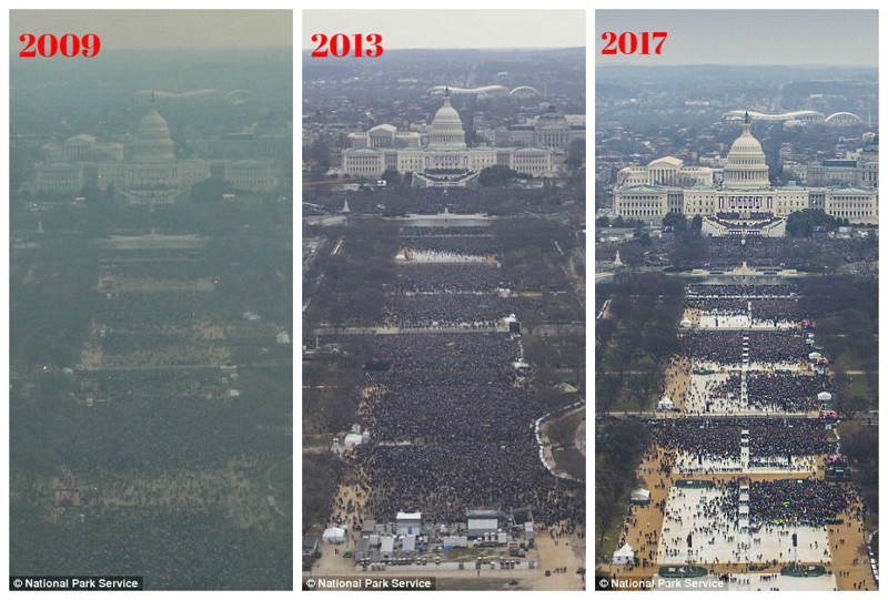 Подсчитали   прослезились: наглядное сравнение численности толпы на инаугурациях Трампа и Обамы